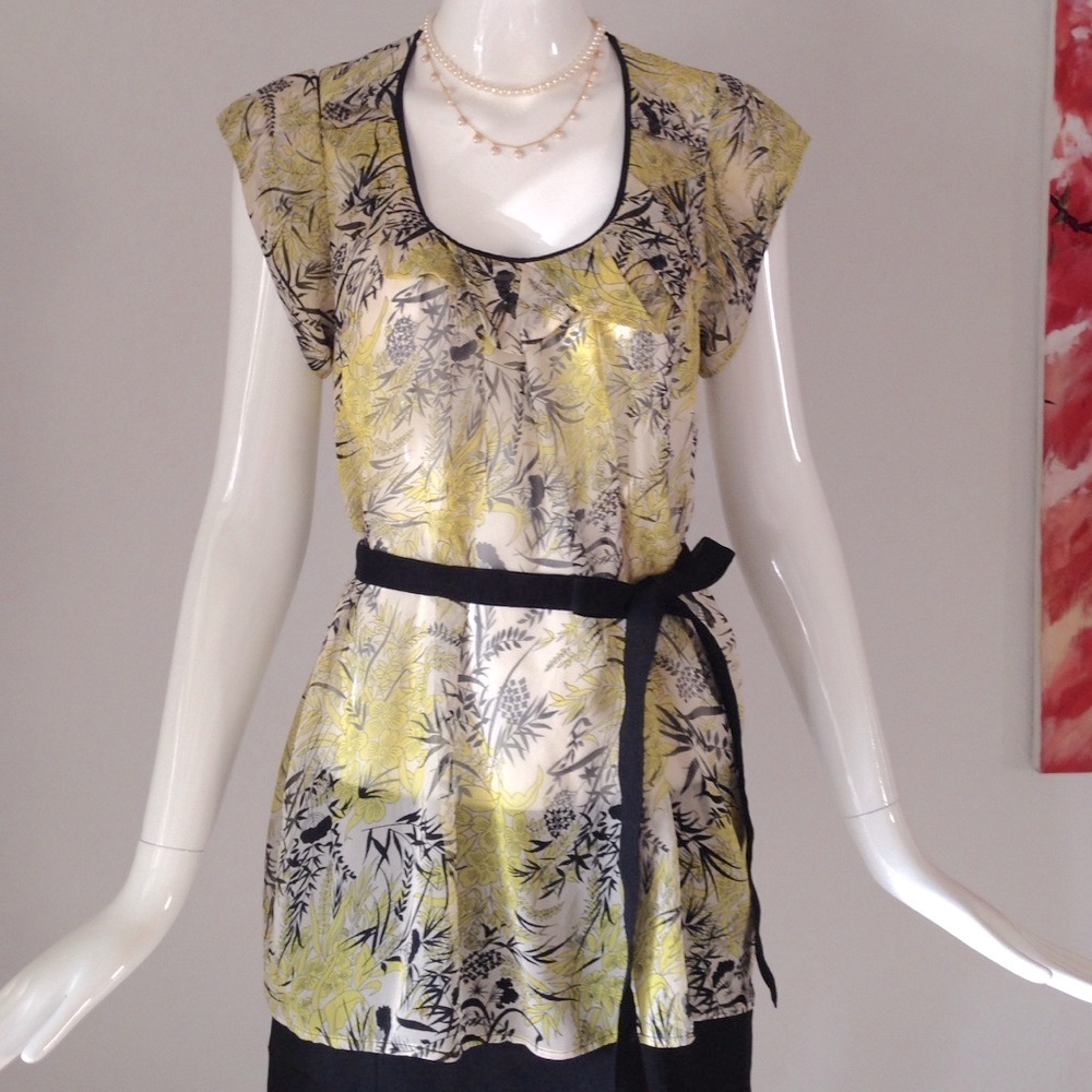 Plenty by Tracy reese yellow black floral print silk blouse